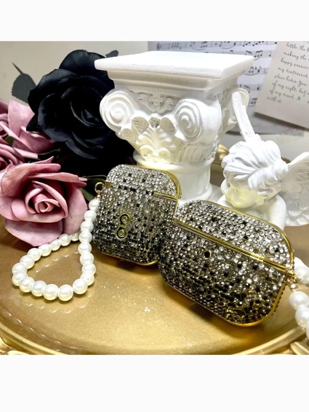 2 items.AirPods 1/2/pro1 Rhinestone gradient bling case with pearl chain